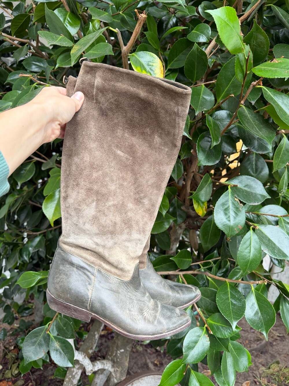 Made in Italy Unisa Two-Tone Leather and Suede Tall Riding Boots